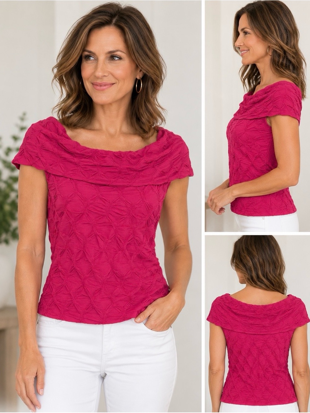 new directions Off-the-Shoulder Textured Sweater Top - Pink
